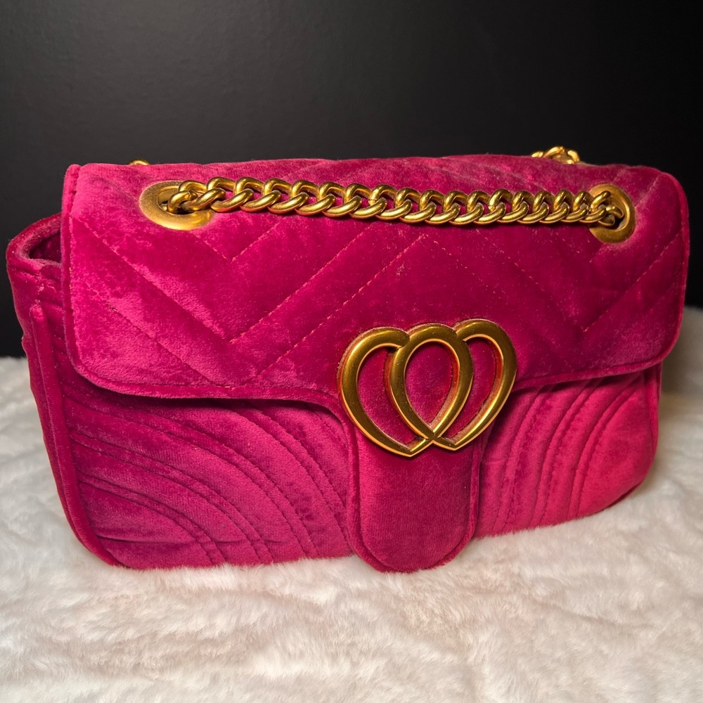 Purple Velour Crossbody bag with gold hardware